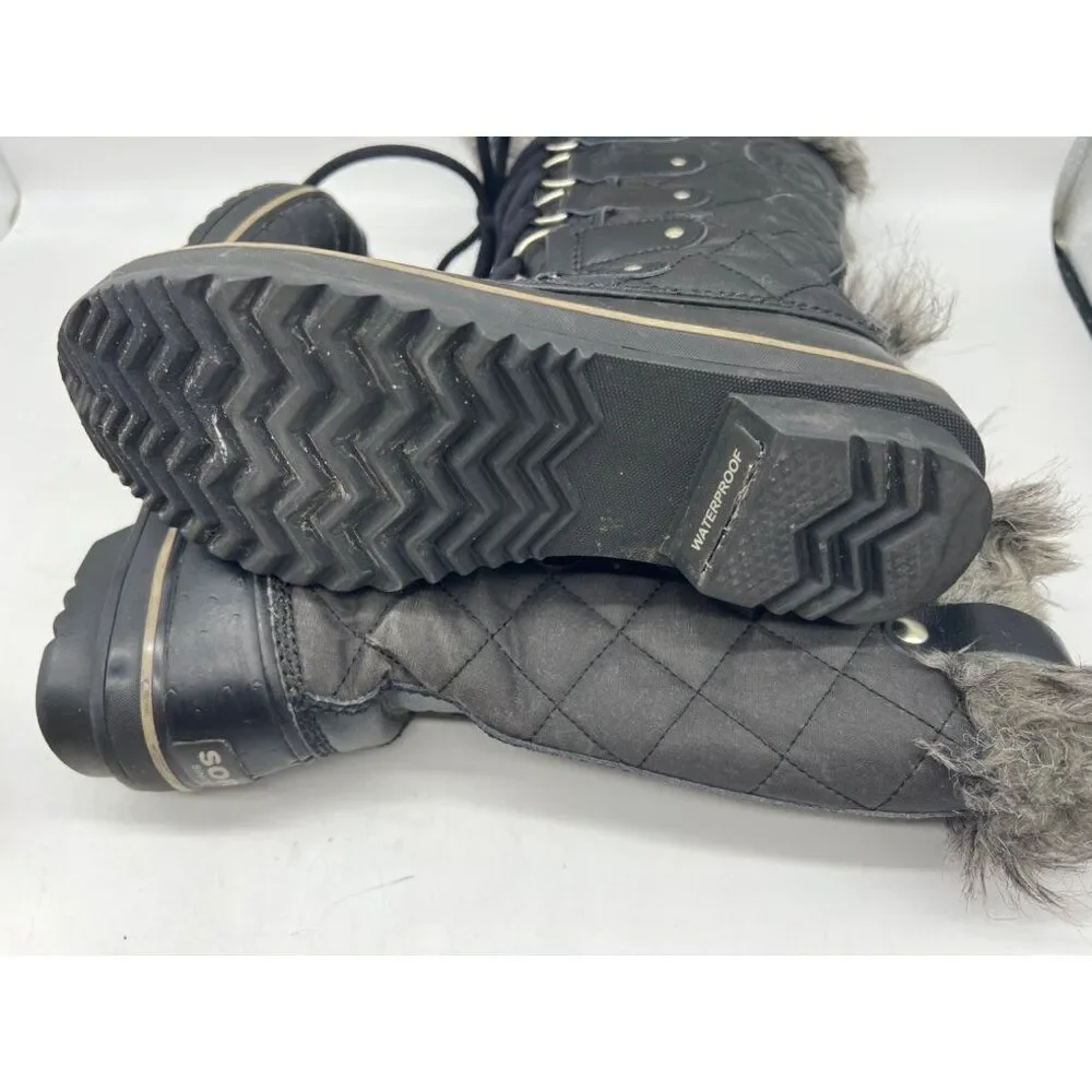 Sorel Tofino Cafe Women Black Canvas Waterproof Faux Fur Winter Duck Boots Size